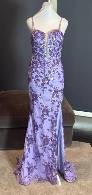 SOLD Purple Mermaid Fit Prom Party Dress Sparkly Sequins Lace Up Back Size 2 thumbnail 1