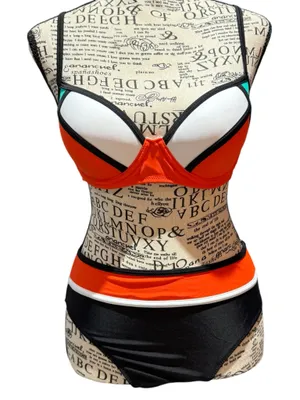 NWT Cupshe Colorblock Underwire Bikini Set Size Small Orange Black thumbnail 1