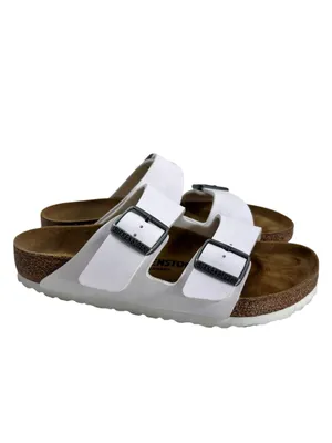 Birkenstock Arizona Sandals White Birko Flor Two Strap Silver Buckle thumbnail 2