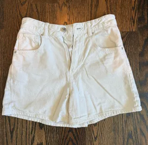 Bershka White High Waist Denim Shorts thumbnail 1