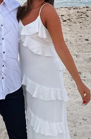 Maxi ruffle white dress Size M thumbnail 2