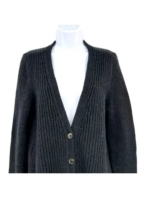 Wilfred Ribbed Black Wool-Blend Button-Up Cardigan Sweater Size Medium Classic thumbnail 3