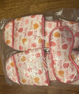 Floral Printed Spa Slipper & Eye Mask Set - Pink, Peach, Yellow thumbnail 1