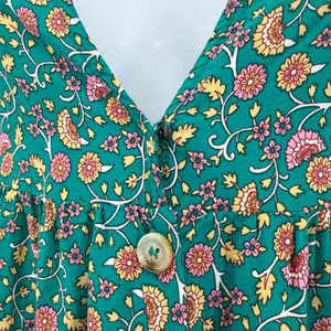 Natural Life Avery Midi Dress‎ Boho Floral Button Front Teal Orange Rayon XS/S thumbnail 3