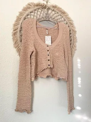 Beige Knit Cropped Cardigan Sweater thumbnail 2