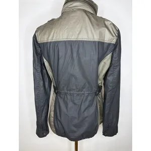 Michael Kors Women Olive Green Black Mixed Media Utility Jacket Small Brass Zip thumbnail 4