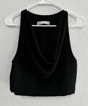ZARA Black Draped Cowl Crop Camisole thumbnail 1