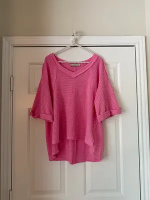Zenana Pink Oversized Waffle Knit Top thumbnail 2