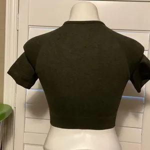Olive Green Short Sleeve Crop Top thumbnail 3