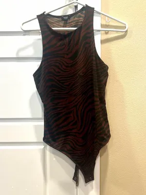 Women's Burgundy Zebra Print Sleeveless Bodysuit thumbnail 3