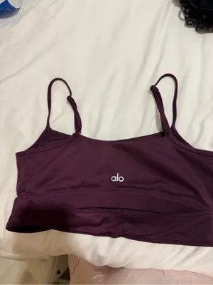 ALO Yoga Airbrush Enso Dark Plum Cross-Front Sports Bralette Size Medium thumbnail 5