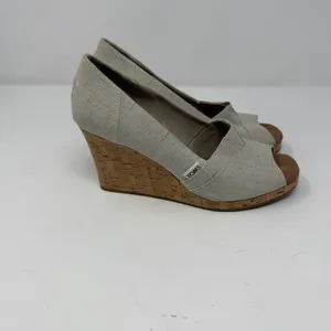 TOMS Canvas Peep Toe Wedge Sandal Oatmeal Natural Cork Heel Women Size 9 thumbnail 2