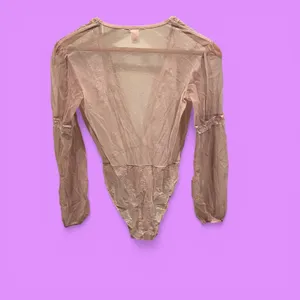 Cute sexy pink blush lace mesh bodysuit deep v-neck Victoria’s Secret festival thumbnail 3