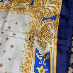 33x33 Longchamp baroque silk scarf Blue and Gold thumbnail 4