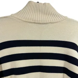 Zara Womens Medium Striped Turtleneck Sweater Cream Navy Long Sleeve Chunky Knit thumbnail 6