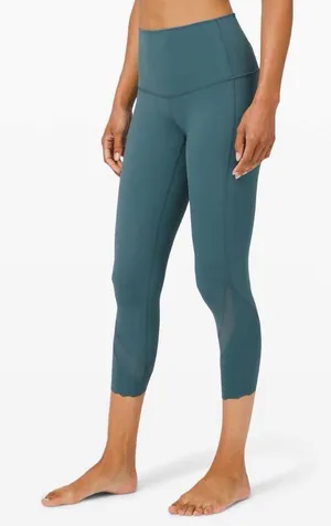 Lululemon Wunder Under Crop HR Roll Down Scallop Luxtreme Leggings 8 Teal thumbnail 1