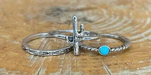 Saguaro Cactus and Turquoise Stacking Ring Set Size 8 Silver thumbnail 2