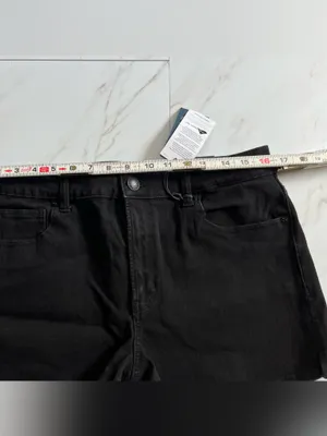 NWT American Eagle Power Fit 360 High Rise Shortie Stretch Black Denim Shorts 14 thumbnail 7