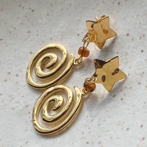 Handmade retro vintage boho funky grunge style fully stainless steel star & swirl dangle earrings☀️🌀 thumbnail 4