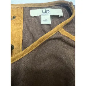 YA Los Angeles Brown Knit Top Faux Suede Lace Up Back Boho Long Sleeve Size L thumbnail 3