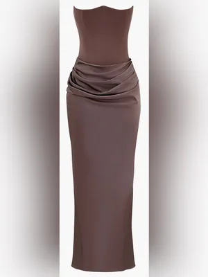 NEW HOUSE OF CB Persephone Strapless pebble gray crepe Evening Dress Sz S thumbnail 3