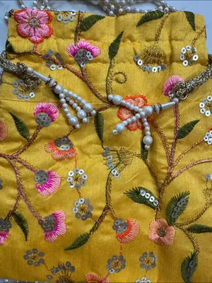 Yellow Floral Embroidered Indian potli Bag thumbnail 10
