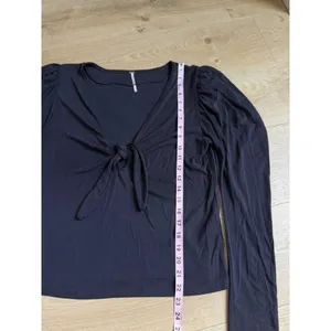 EUC Free People Tie The Knot Top Ribbed Puffed Long Sleeves Black Modal Size L thumbnail 7