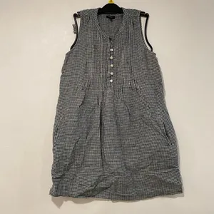 Quince Gingham Check Sleeveless Babydoll Dress Size S Black White Cottagecore thumbnail 2