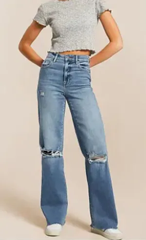 Hidden Logan Dad Jeans‎ Women's 27 Wide Leg Distressed Baggy Medium Wash New thumbnail 1