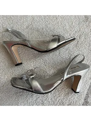 Mister Lovers Silver Slingback Heels Clear PVC Rhinestone Y2K Square Toe Sandals thumbnail 3