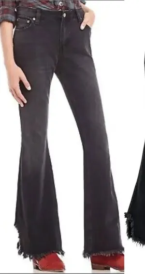 Free People Vintage Flared Jeans Black Ash‎ Denim Raw Hem Size 27 thumbnail 1