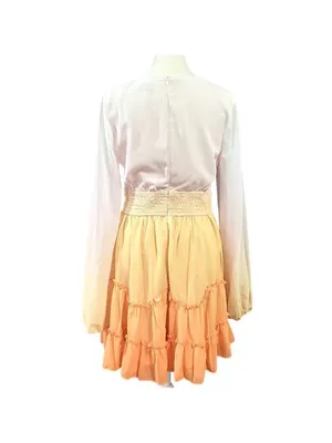 Petal + Pup Ombre Ruffle Tiered Long Sleeve Deep V-Neck Dress Orange Size Medium thumbnail 2