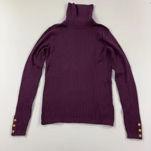 J McLaughlin Sweater Womens L Purple Turtleneck Tight-Knit Button Cuff Pullover thumbnail 1