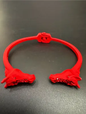 Red-tone Double Horse Head with Rhinestones Open Cuff Bangle Bracelet thumbnail 2