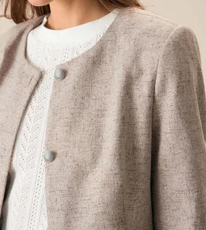 Rihoas Round Neck Khaki Single-Breasted Jacket & Pocket Pleated Mini Skirt thumbnail 6