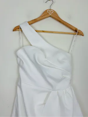 Elliatt Convergence One Shoulder Ruffle Mini Dress Ivory Bridal Cocktail. Small thumbnail 3