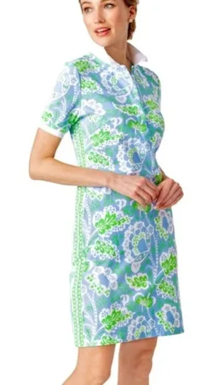 Gretchen Scott Serve It Up Dress XL Blue Green Flora Periwinkle Preppy Coastal thumbnail 1