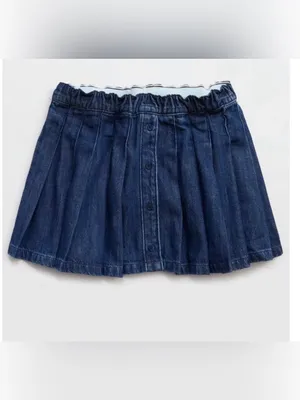 Offline by Aerie Oxford Mini Skort Denim Skirt w built in shorts Small Pleated thumbnail 3