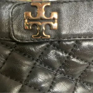 Tory Burch Leila Black Quilted Leather Wedge Ankle Booties Gold Logo Zip Size 8M thumbnail 12