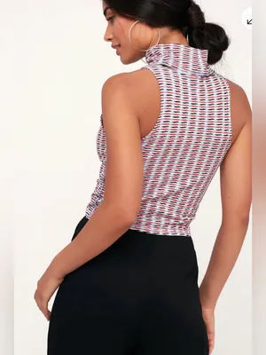 Free People Little Baby Blue Multi Print Turtleneck Crop Top thumbnail 2
