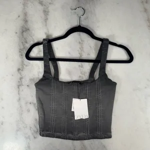 Zara Charcoal Washed Denim Corset Crop Top Structured Bustier Cotton Wmns Small thumbnail 3