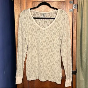 BKE Y2K Boho Lace Mesh Long Sleeve Top Cottagecore Sheer Fairycore Festival L thumbnail 2