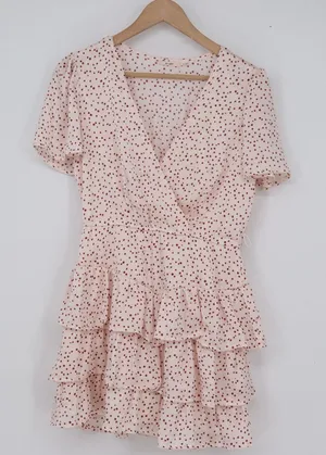 Mi Ami Aniya Q29 Polka Dot Tiered Ruffle Mini Dress Cream Red Mens Size M thumbnail 1