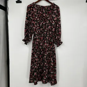 Talbots black Midi Floral leaf print Dress Bracelet Sleeve autumn Size P (XS) thumbnail 3