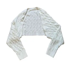 SHEIN Y2K style cable knit long sleeve shrug bolero sweater cream small thumbnail 1