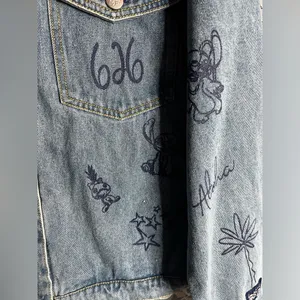 Disney Stitch Denim Jean Trucker Jacket Embroidered and Drawings Urban thumbnail 3