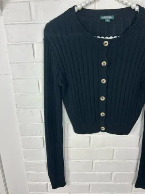 Wild Fable Black Ribbed Knit Cropped Cardigan Sweater Size M thumbnail 3