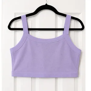 Cider Palm Tree Knit Crop Tank Top Lavender Button Front Cotton Blend XL NWT thumbnail 3