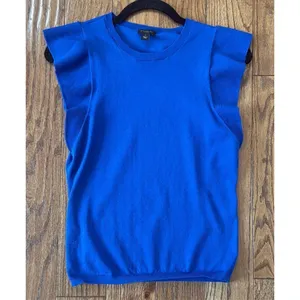 Ann Taylor blue ruffled sleeve knit top size small thumbnail 10