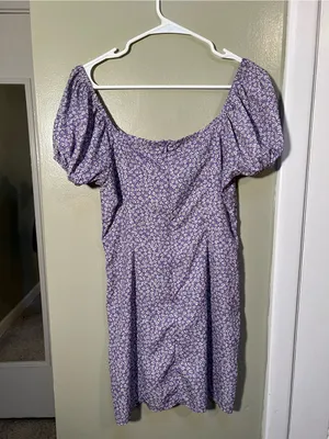 Zaful Women’s Sz 6 Mini Dress Puff Sleeve Light Purple Ditsy Floral White Yellow thumbnail 8